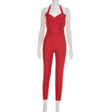 SC Solid Color Halterneck Backless Tops 2 Piece Pants Set MXBF-J26ST032