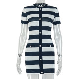 SC Black White Stripe Short Sleeve Mini Dress GJYO-305038