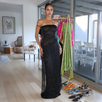SC Lace Patchwork Off Shoulder Maxi Dress GZJQ-K25D91003