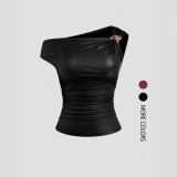 SC Solid Color Slash Shoulder Sleeveless Tops GSRX-SRX740