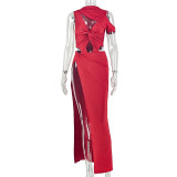 SC Solid Color Irregular Split Maxi Dress GJYO-305021