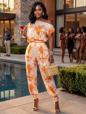 SC Slash Shoulder Sleeveless Print Two Piece Pants Set YD-8849