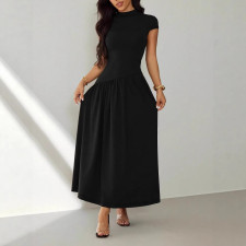 SC Solid Color Short Sleeve Knits Long Dress GSRX-SRX711