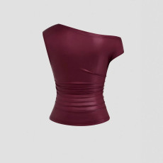 SC Solid Color Slash Shoulder Sleeveless Tops GSRX-SRX740