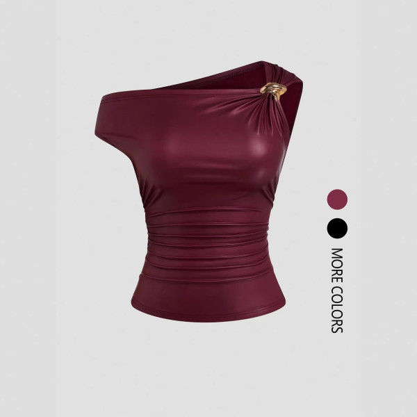 SC Solid Color Slash Shoulder Sleeveless Tops GSRX-SRX740