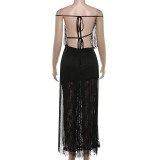 SC Lace Patchwork Off Shoulder Maxi Dress GZJQ-K25D91003