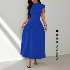 SC Solid Color Short Sleeve Knits Long Dress GSRX-SRX711