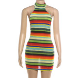 SC Backless Halterneck Contrast Color Mini Dress XEF-K6D02645A
