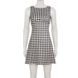 SC Plaid Print Sleeveless Tie Up Mini Dress GPKJ-MR35549