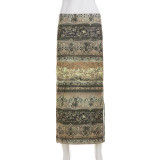 SC Retro Print Split Half Body Skirt GPKJ-MR47708