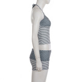 SC Polka Dolts Print Stripe Contrast Color Short Suit GPKJ-MR45813