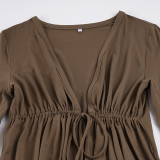 SC V Neck Tie Up Ruched Mini Dress GPKJ-MR48178