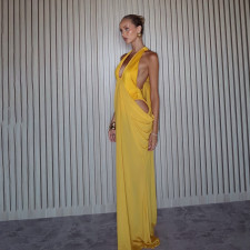 SC Deep V Neck Ruched Backless Maxi Dress XEF-K6D00781A