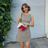 SC Plaid Print Sleeveless Tie Up Mini Dress GPKJ-MR35549