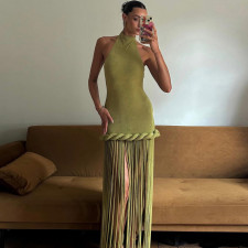SC Sleeveless Halterneck Backless Maxi Dress XEF-K25D90748