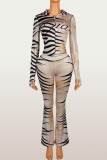 SC Animal Print Hoodie Color Block Two Piece Pants Set  YWXS-K26L2182