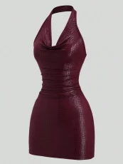 SC Halterneck Backless Solid Color Mini Dress GXIY-K26L2323