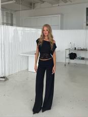 SC Lace Patchwork Slash Shoulder Tops YWXS-K26L2058