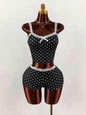 SC Lace Patchwork Polka Dots Print Two Piece Shorts Set GXIY-K25L1867