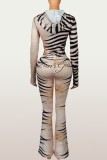 SC Animal Print Hoodie Color Block Two Piece Pants Set  YWXS-K26L2182