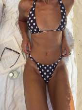 SC Polka Dots Print Halterneck Backless Bikinis Swimsuit GXIY-K26L2091
