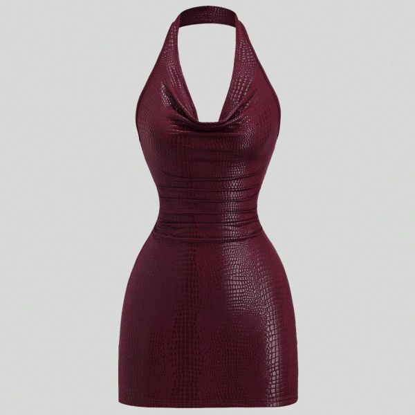 SC Halterneck Backless Solid Color Mini Dress GXIY-K26L2323