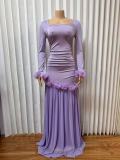 SC Square Neck Long Sleeve Mesh Maxi Dress GADE-11115