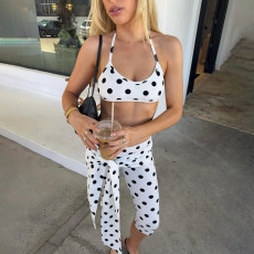 SC Polka Dots Print Halterneck Seventh Pants Two Piece Set GZJQ-K6S03118A