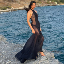 SC Mesh Patchwork See Through Backless Maxi Dress GSLF-K6D02617A