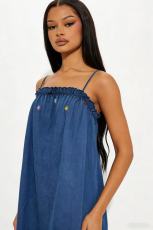 SC Floral-Embroidered Loose Denim Mini Dress GMYU-6706