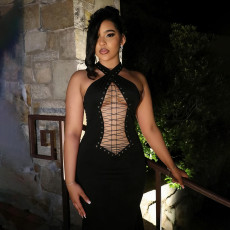 SC Halterneck Cross Backless Bandage Dress GSLF-K6D02418A