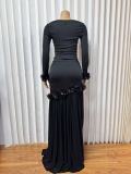 SC Square Neck Long Sleeve Mesh Maxi Dress GADE-11115
