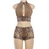 SC Halterneck Sleeveless Backless Print Two Piece Shorts Set GZJQ-K6S03391A
