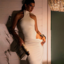 SC Off Shoulder Solid Color Maxi Dress GYME-K6D02041A