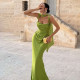 SC Square Neck Solid Color Ruched Maxi Dress GYME-K25D90812