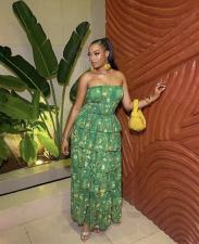 SC Print Wrap Chest Ruffles Maxi Dress GMYU-10069