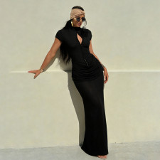 SC Solid Color Short Sleeve Slim Maxi Dress GYME-K25D85636