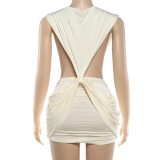 SC Deep V Neck Solid Color Ruched Mini Dress GYME-K25D91090