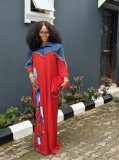 SC Denim Patchwork Ruched Long Sleeve Maxi Dress GMYU-10135
