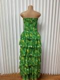 SC Print Wrap Chest Ruffles Maxi Dress GMYU-10069