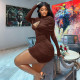 SC Solid Color Long Sleeve Ruched Mini Dress GJYO-305066