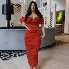 SC Mesh Wrap Chest Solid Color Maxi Dress GADE-8474