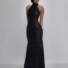 SC Mesh Patchwork See Through Backless Maxi Dress GSLF-K6D02617A