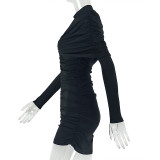 SC Solid Color Long Sleeve Ruched Mini Dress GJYO-305066