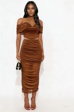SC Mesh Wrap Chest Solid Color Maxi Dress GADE-8474