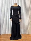 SC Square Neck Long Sleeve Mesh Maxi Dress GADE-11115