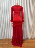 SC Square Neck Long Sleeve Mesh Maxi Dress GADE-11115