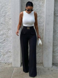 SC Metal Clasp Loose Straight Pants SH-391468