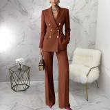 SC Solid Color Long Sleeve Blazer Two Piece Pants Set YF-10980