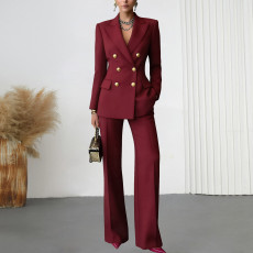 SC Solid Color Long Sleeve Blazer Two Piece Pants Set YF-10980
